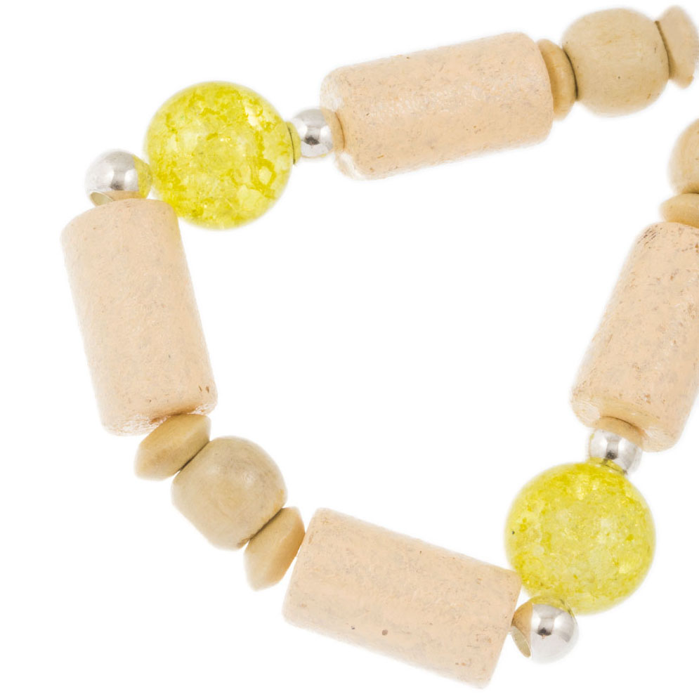 Mélange de Perles en Verre & Bois (4 - 19 x 8 - 13.5 mm) Cream Yellow Mix (15 pièces)