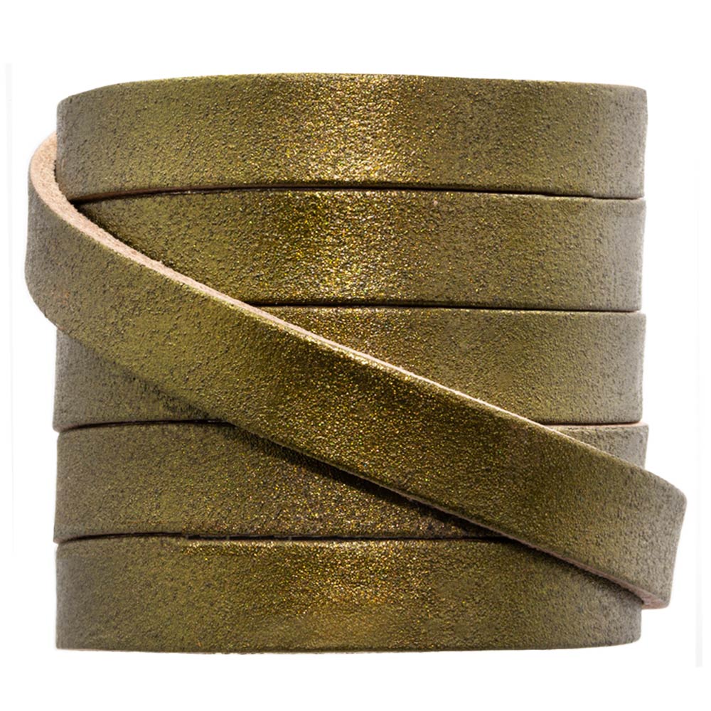 Lacet Cuir Plat (10 x 2 mm) Metallic Khaki Green (1 mètre)