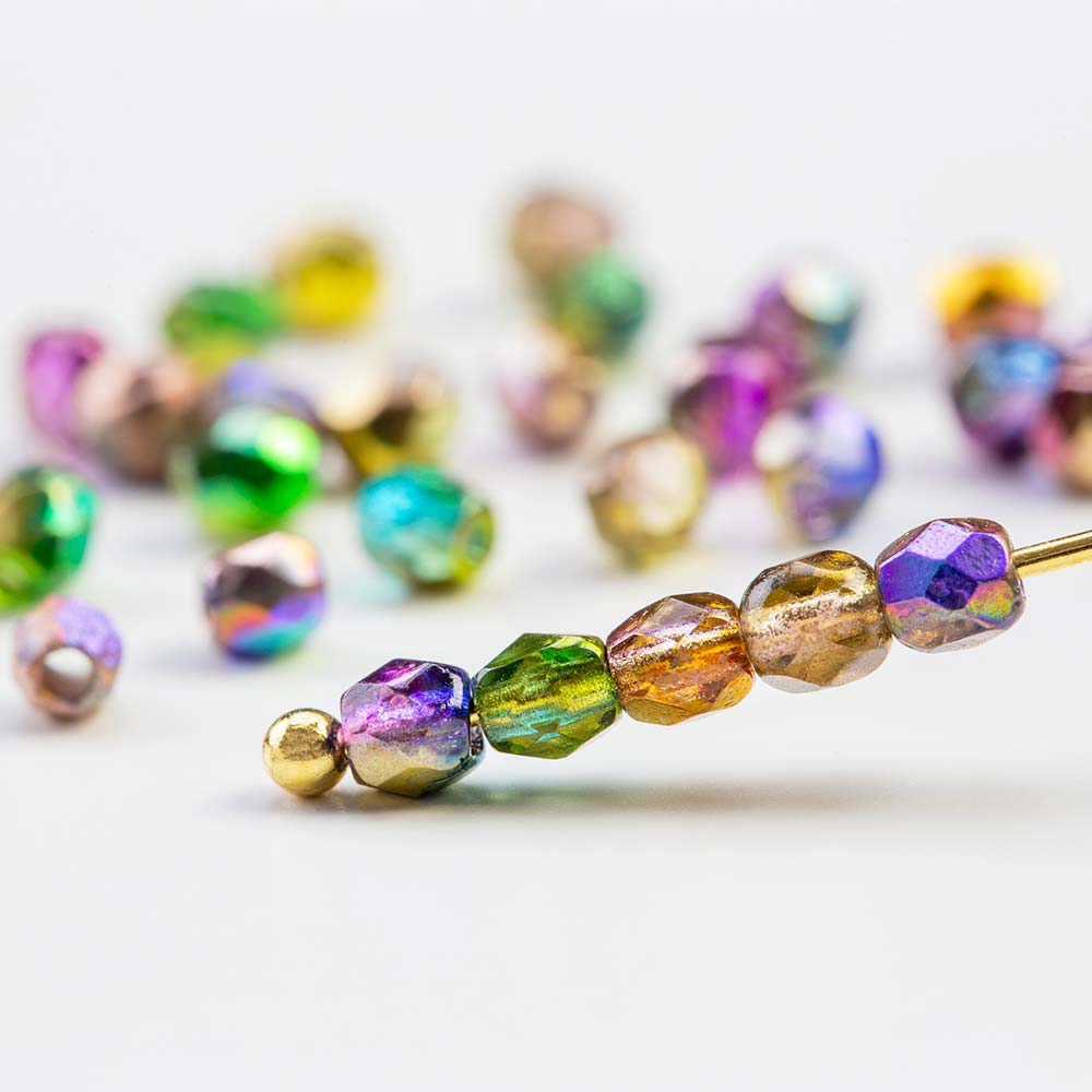 Perles Facettes Polies au Feu Tchèques (4 mm) Crystal Magic Gold (50 pièces)