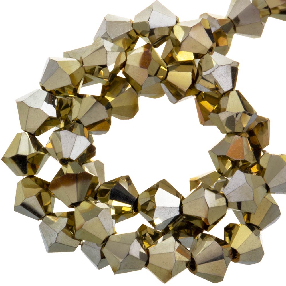 Perles Facettes Bicone Tchèques (4 mm) Crystal Aureate Full Coating (30 pièces)