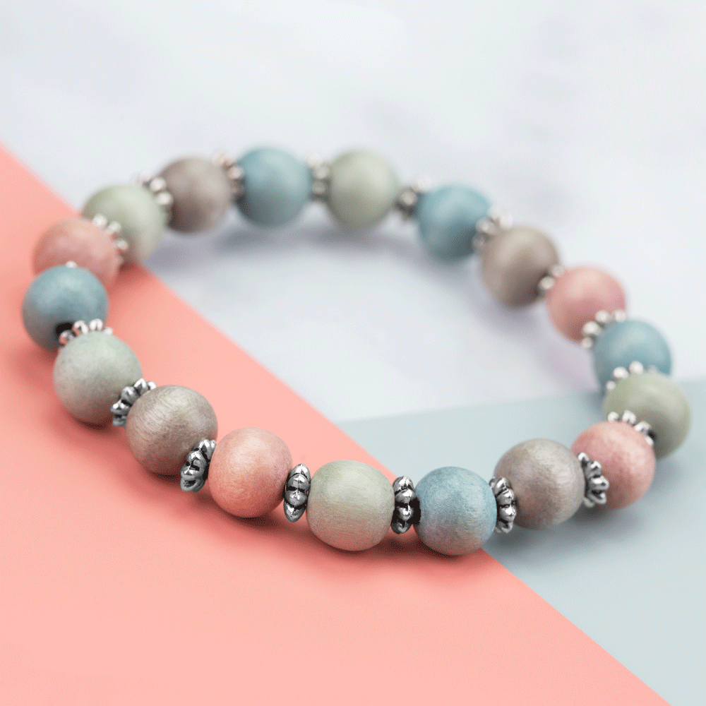 Perles en Bois  (6 mm) Pink Grey Mix (70 pièces)