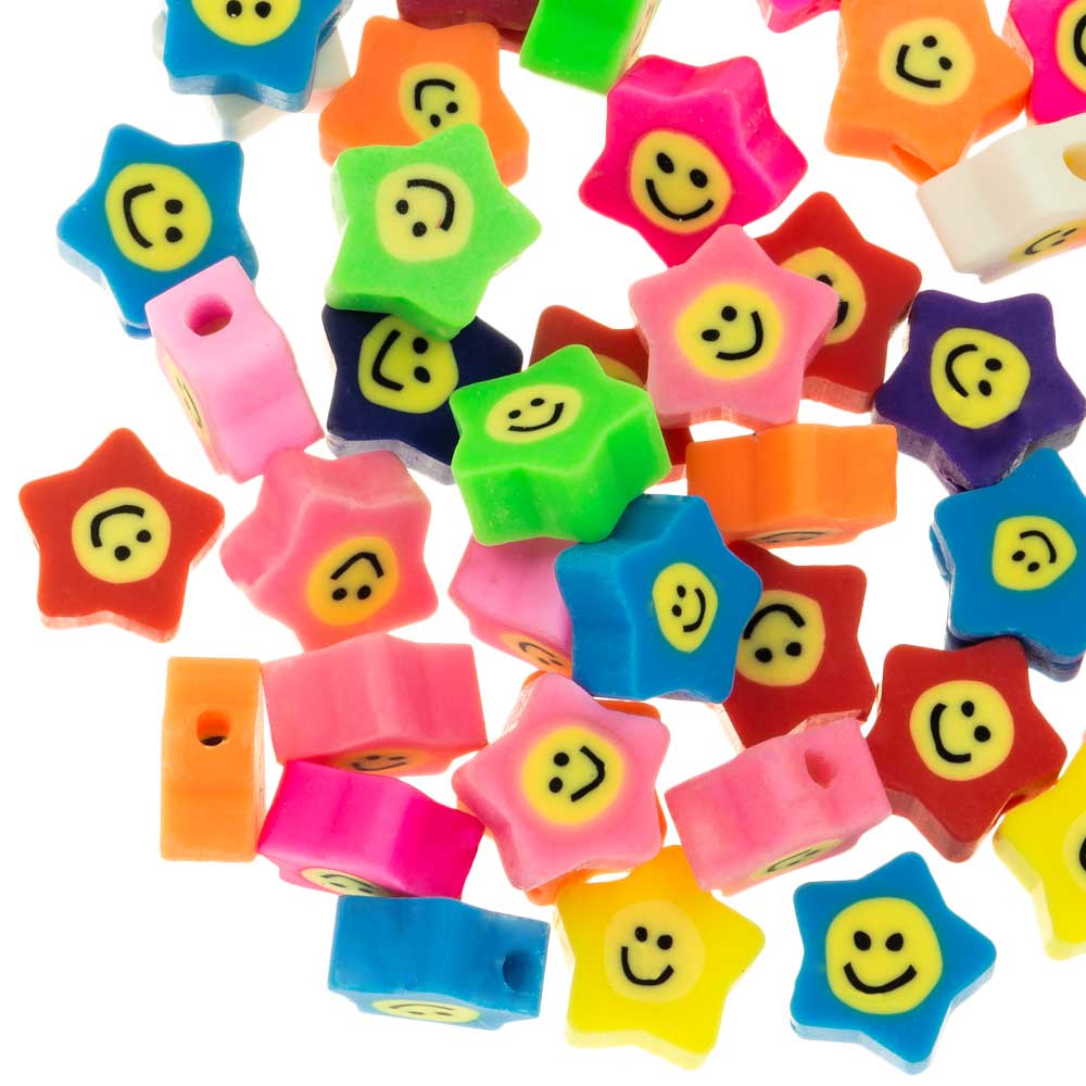 Perles Smiley en Polymère Étoile (9.5 x 4.5 mm) Multi Color (39 pièces)