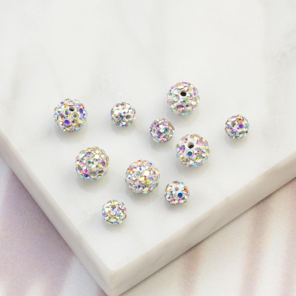 Perles Shamballa (8 mm) Crystal AB (5 pièces)