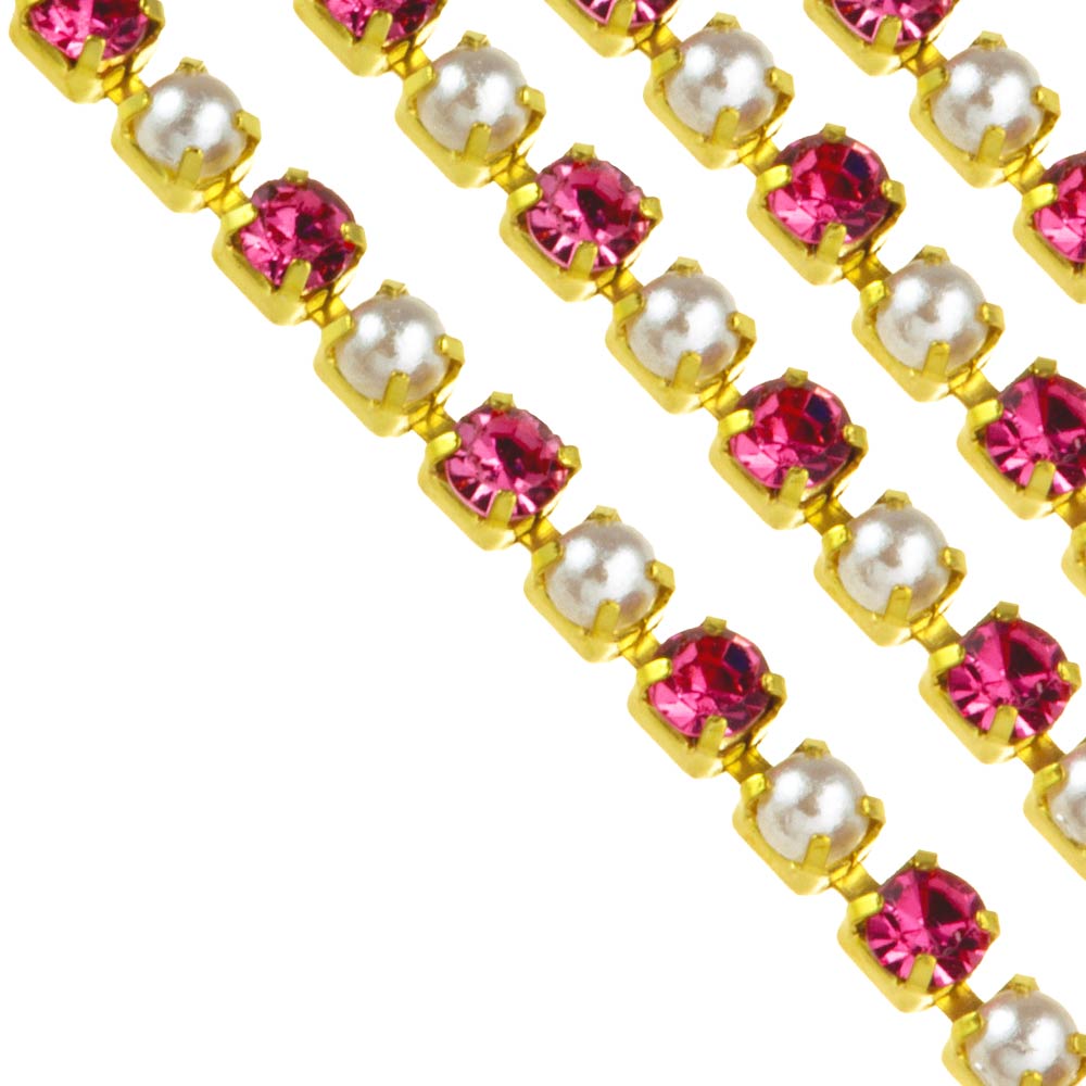 Chaîne Strass (2 mm) Or - Pink (2 mètres)