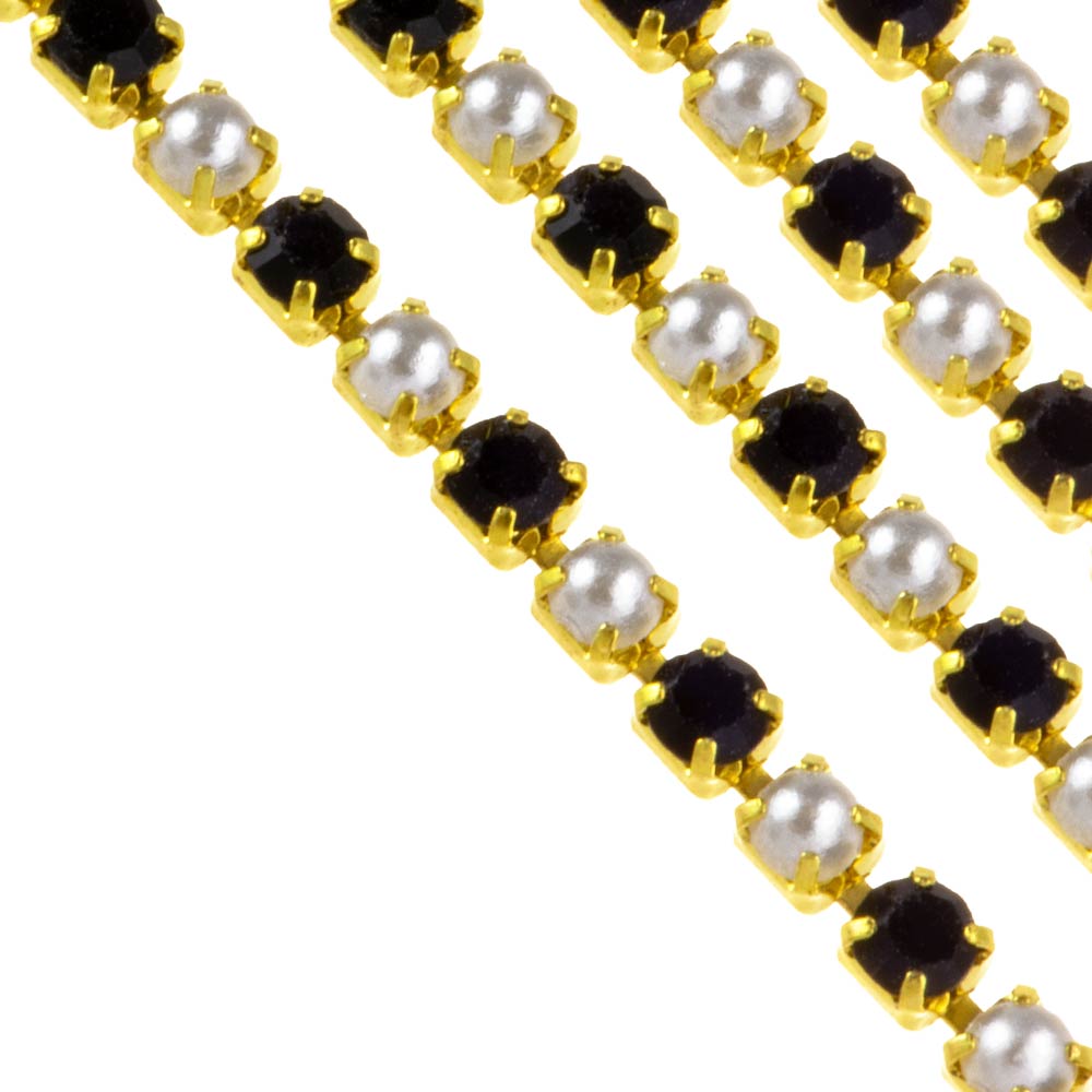 Chaîne Strass (2 mm) Or - Black (2 mètres)