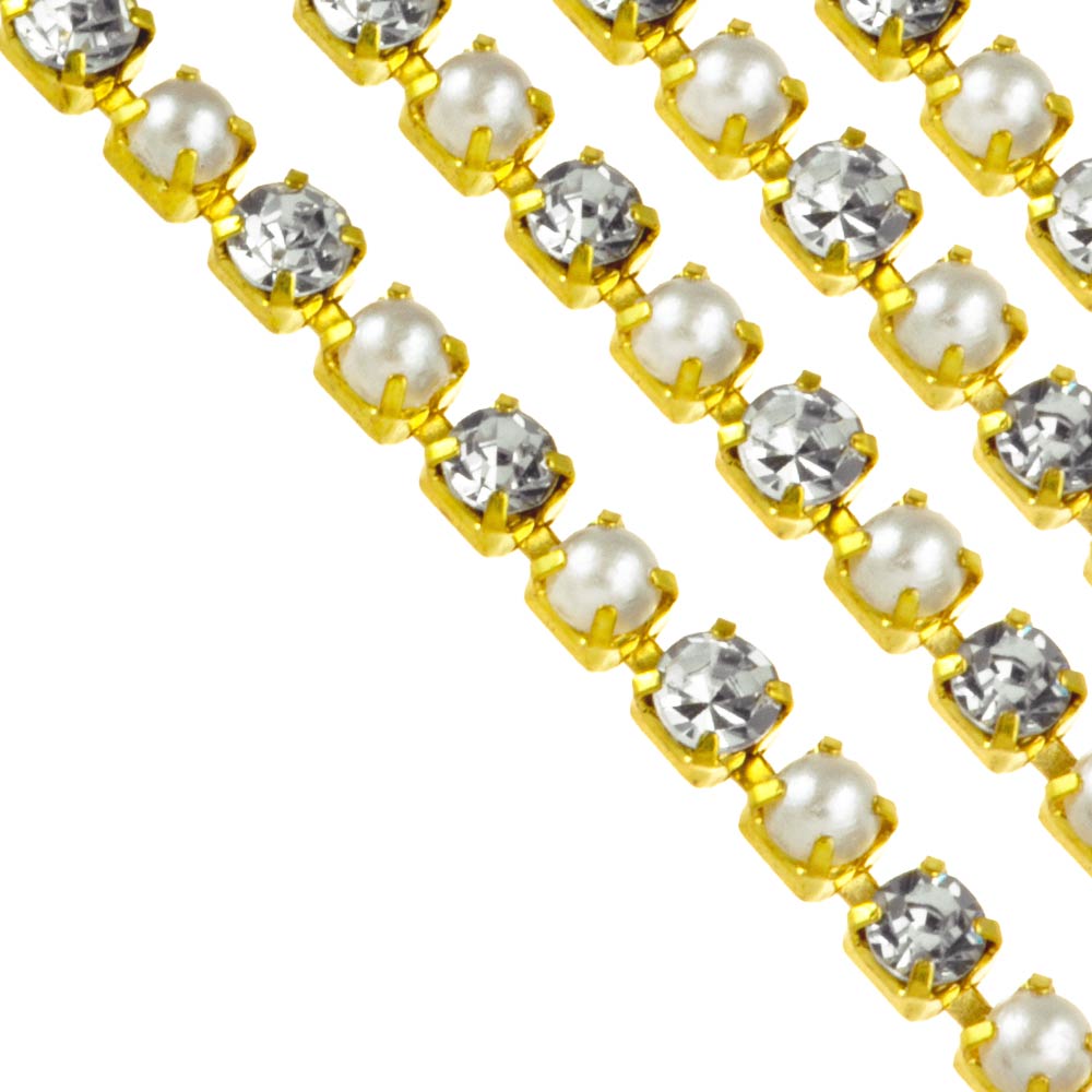 Chaîne Strass (2 mm) Or - Crystal (2 mètres)