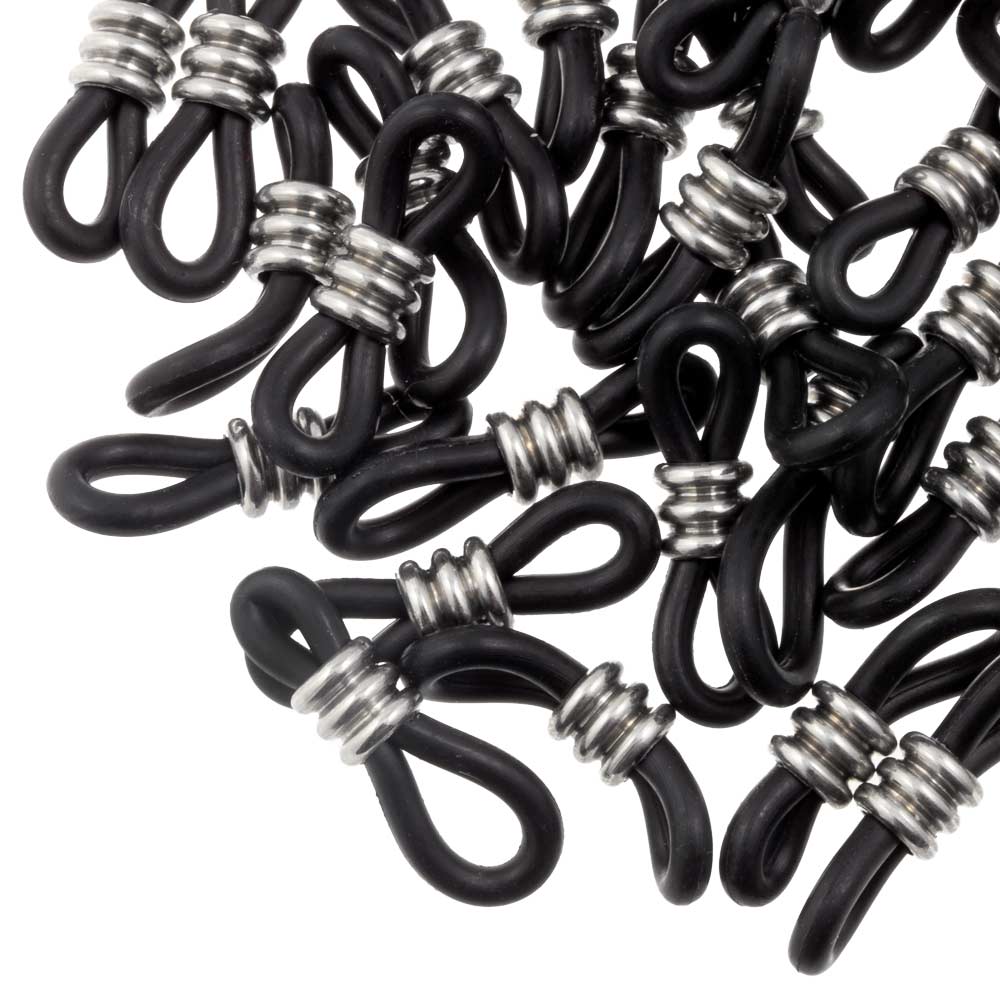 Élastiques pour Lunettes avec Acier Inoxydable ( 20 x 6 mm) Black - Argent Antique (25 pièces)