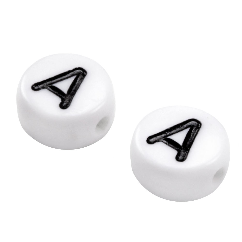 Assortiment - Perles Lettres Alphabet Voyelles (7 x 4 mm) White-Black (50 perles par lettre) 