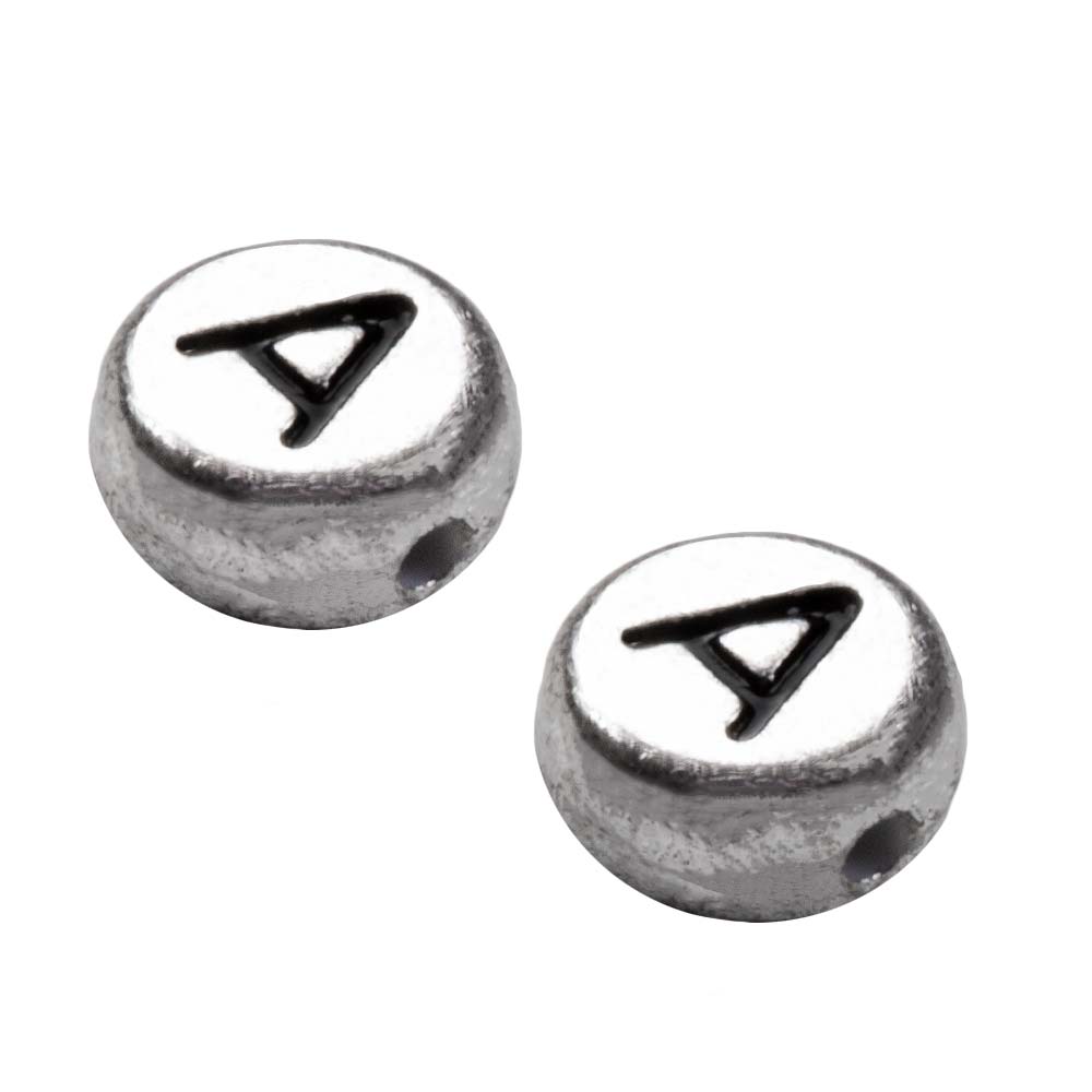 Assortiment - Perles Lettres Alphabet Voyelles (7 x 3.5 mm) Silver-Black (50 perles par lettre) 
