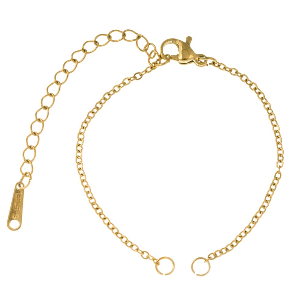 DIY Bracelet - Chaîne à Maille Acier Inoxydable avec Fermoir Mousqueton (13 cm) Or (1 pièce)