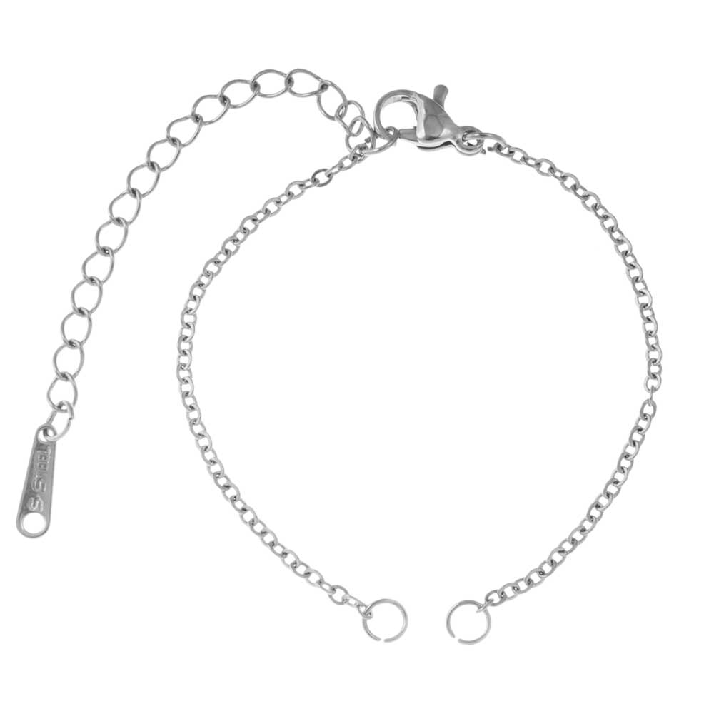 DIY Bracelet - Chaîne à Maille Acier Inoxydable avec Fermoir Mousqueton (13 cm) Argent Antique (1 pièce)